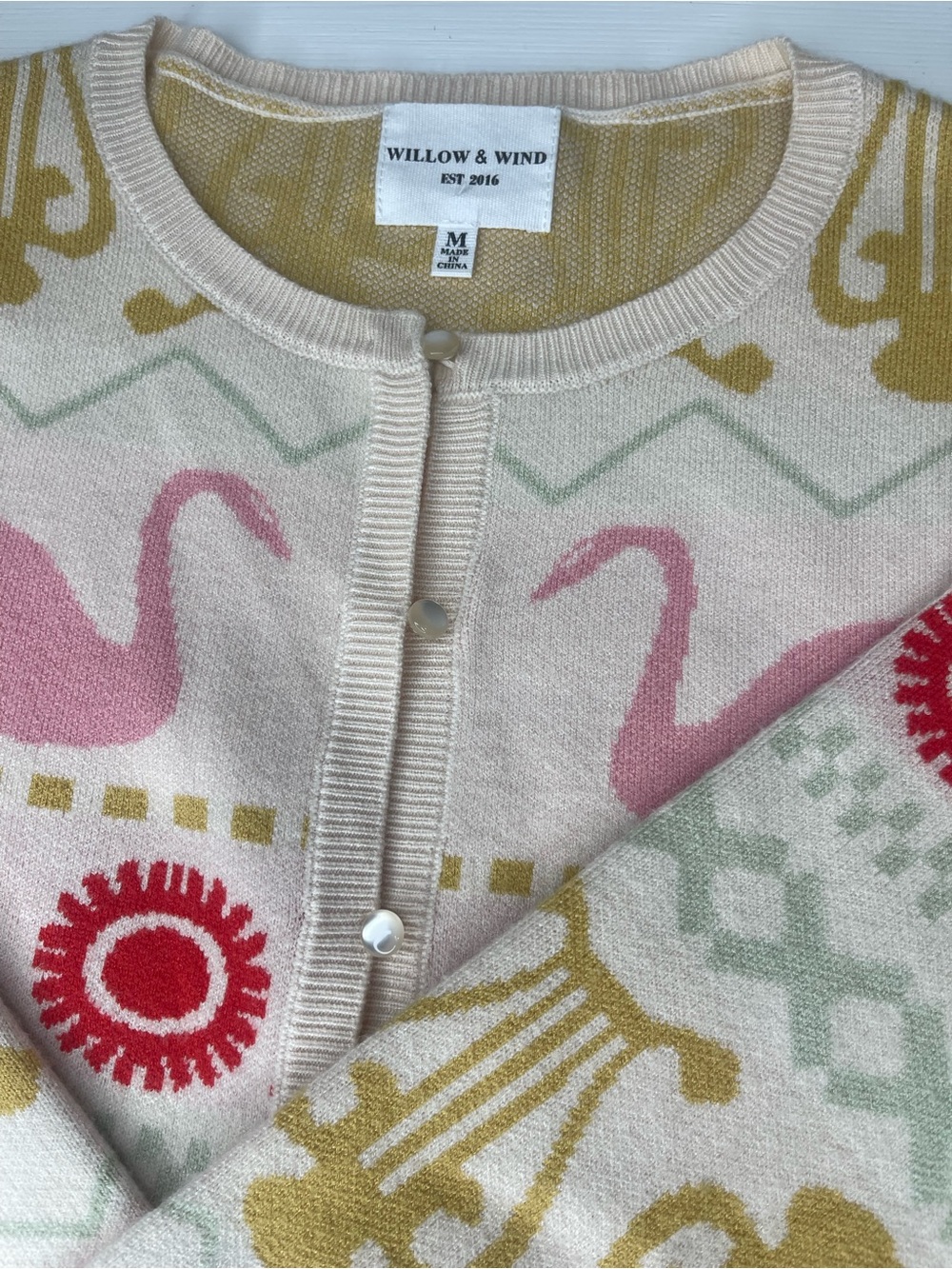 Cream Patterned Swan Cardigan Sweater - Willow & Wind